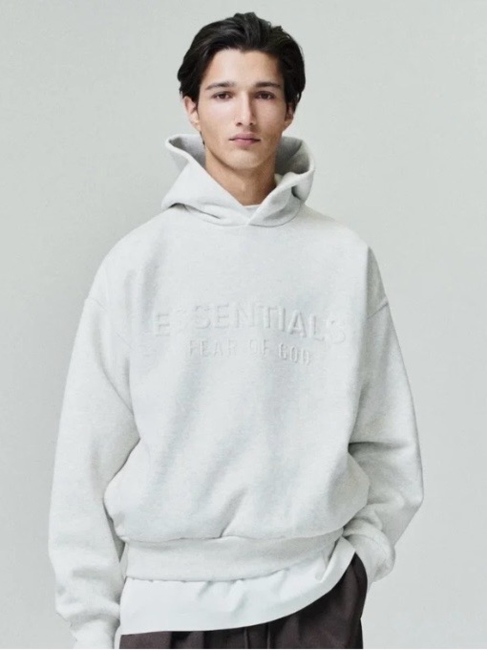 Essentials Cream Embossed Pullover Hoodie - Picture 7 of 11